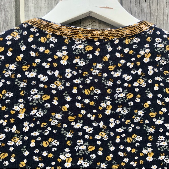 J. JILL Dress Embroidered BOHO Floral Womens Small Navy Blue Gold - Picture 2 of 12